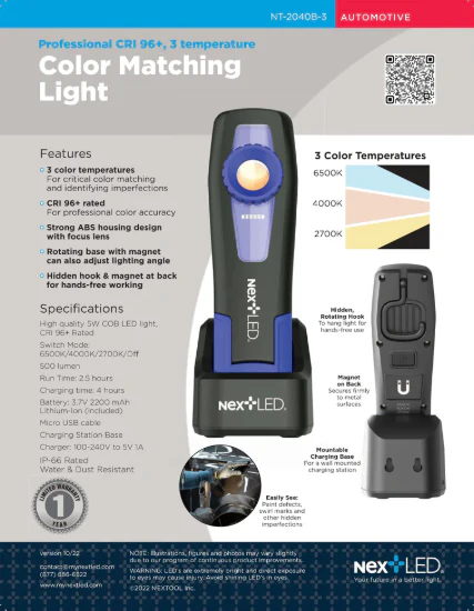 Professional CRI 96+, 3 Temperature Color Match Detailing Light - NextLED NT-2040B-3